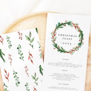 Weihnachtsmenü 2023 Druckbares rustikales Weihnachtsmenü Familienessen minimales Abendessen SCANDI Instant Download Bearbeitbares Weihnachtsmenü xmas