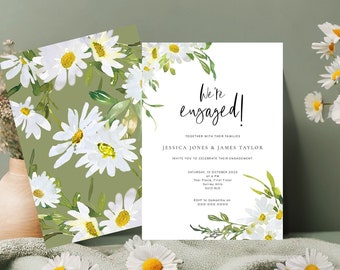 DAISY | Engagement Party Invite, elegant spring daisy we're engaged invitation printable, editable white floral daisy couples shower121