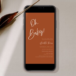 Terracotta Baby Shower digital Invitation, Burnt Orange Baby Shower text invite, text Shower invitation, Modern Boho shower Editable TERA