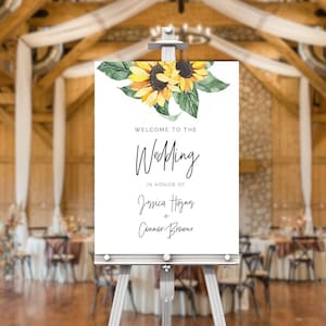 Sunflower Wedding Welcome Sign, rustic floral wedding reception sign printable, editable yellow sunflower welcome sign SUNNY