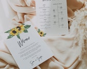 Sunflower Welcome Timeline for Wedding, rustic floral timeline printable, editable yellow sunflower wedding ceremony timeline weekend SUNNY