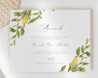 LEMON | Post Wedding Brunch Invite, The morning after brunch invitation, Printable post wedding invite, yellow citrus Editable 122
