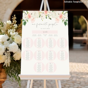 Pink Blumen Hochzeit Sitzplan Zeichen, bearbeitbares Sitzplan Zeichen, blush floral unsere Lieblingsmenschen Zeichen, Boho Hochzeit Zeichen, Pfingstrose Hochzeit 129