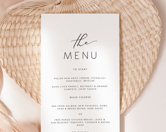 Elegant Classic Wedding Menu Long, Printable calligraphy dinner party Menu Cards, Instant Download, Editable evening Menu template 110