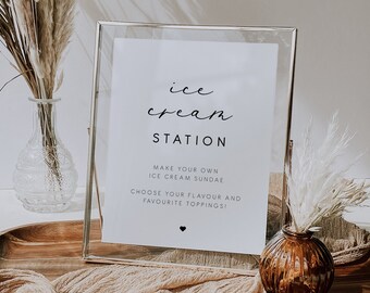 Elegante letrero de estación de helados con caligrafía, letrero moderno para barra de postres de bodas, descarga instantánea, elegante helado FRIDA, letrero de postres 110