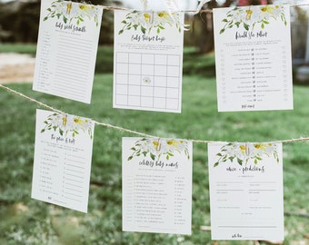 White Daisy Baby Shower Games set, floral Baby Shower bingo Template Printable Editable baby Shower word scramble ,Instant Download 121