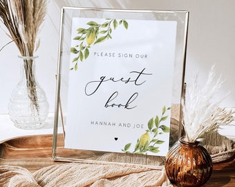 LEMON | Guest Book Sign Printable, Modern Lemon Wedding Please sign our Guestbook Sign, Yellow Citrus favor Printable Signs 122