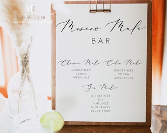 Elegant Calligraphy Wedding Moscow Mule Sign,  Modern Drinks Sign, Instant Download, classic wedding bar sign, custom cocktails editable 110