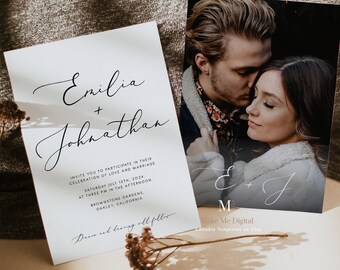 Elegant calligraphy Wedding Invitation Template Editable Classic chic Wedding Invite Printable simple Wedding easy DIY invitation 110