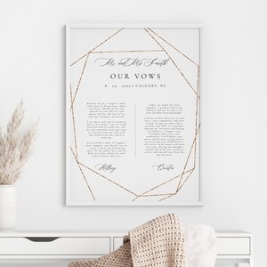 Glitter Copper Geometric Marriage Vows, Industrial copper vows keepsake sign, glamorous copper editable marriage vows sign keepsake