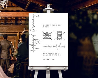 Modern Unplugged Ceremony Wedding Sign , ceremony template Sign, Printable no cameras and phones sign,  Editable unplugged Sign 111