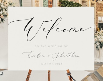 Elegant calligraphy wedding welcome sign, landscape welcome sign, simple chic welcome sign, classic wedding welcome sign black and white 110