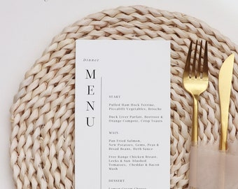 McKENNA | Lange Minimalist Dinner Menu Template moderne Hochzeits-Speisekarte Vorlage dünne elegante Speisekarte Bearbeitbar Sofortdownload 101