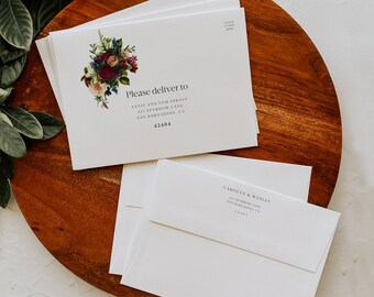 Printable Moody floral Envelope Address Template Calligraphy Wedding Envelope Address Editable burgundy Templett Addressing Template DIY 105