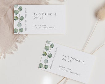 Eucalyptus Wedding Drink Ticket Template, Silver Dollar Wedding Drink Voucher, Drink Ticket for Wedding, Drink Tickets Printable Instant 106