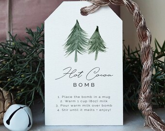 Christmas Hot Cocoa Bomb Tag, Printable Christmas Trees Bomb Directions Tags, Cocoa Favor Tags, Festive Pine trees, Trees Christmas XMAS