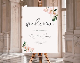 Pink hydrangea Portrait Welcome Sign blush wedding Reception sign magnolia Welcome printable welcome to our wedding instant download 116