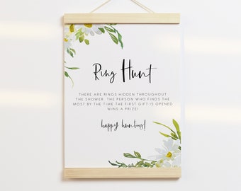 White Daisy Ring Hunt Sign Template Printable floral Bridal Shower game Sign Template White Daisy bridal shower ring Instant Download 121