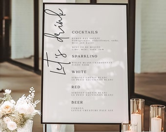 Modern drinks Menu Wedding Sign, digital drinks bar poster template Sign, Printable large drinks Menu sign, Editable Easel Bar Menu Sign 111