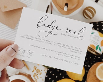 Moderna carta di cura per badge a bobina, cura modificabile di badge in resina minimalista, carta di cura per piccole aziende stampabile, elegante badge acrilico aziendale ZAHRA