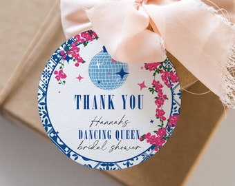 Dancing Queen Bridal Shower Tags, Greek Mamma favor tags printable, editable mia theatre movie bridal thank you tags square circle