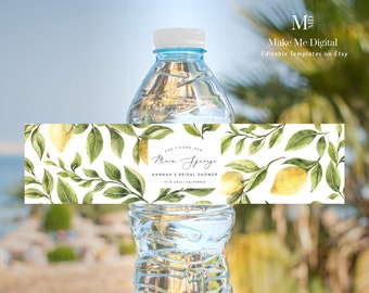 Lemon bridal shower water bottle Template, Printable bottle label Amalfi Coast, Sorrento main squeeze Editable favor label Mediterranean 122