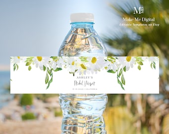 White Daisy Bridal Shower Water Bottle Label, elegant white daisy shower label printable, INSTANT DOWNLOAD, Printable Label  Editable 121