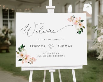 Pink hydrangea Landscape Welcome Sign, blush wedding Reception sign magnolia Welcome printable welcome to our wedding instant download 116