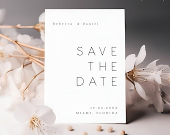 Minimalist Save the Date invitation, Printable Chic Save The Date invite, Instant Download DIY black and white Save the Date simple 115