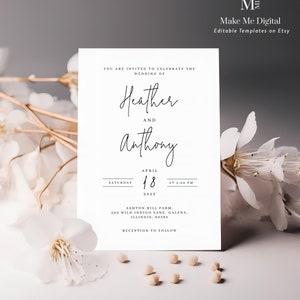 Moderne minimalistische Hochzeitseinladung - saubere, elegante zeitgenössische - zeitlose Hochzeitseinladung - anpassbare schicke anspruchsvolle Feier