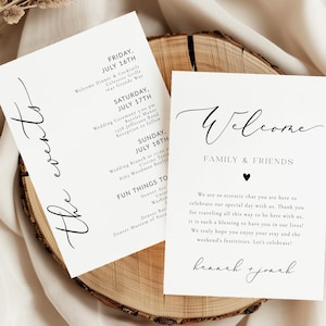 Minimalist Wedding Events Card Template, Wedding Welcome Bag Note, Wedding Events Timeline Printable, Modern Wedding Schedule Editable 110