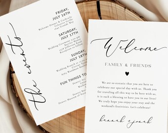 Minimalist Wedding Events Card Template, Wedding Welcome Bag Note, Wedding Events Timeline Printable, Modern Wedding Schedule Editable 110