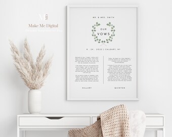 Eucalyptus Wedding Vows Sign Template, Green earthy Wedding vows keepsake, printable green outdoor wedding vows sign, instant download 106