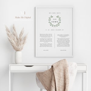 Eucalyptus Wedding Vows Sign Template, Green earthy Wedding vows keepsake, printable green outdoor wedding vows sign, instant download 106
