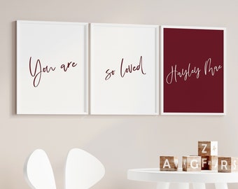 Burgundy Red Nursery Printable Signs, Festive You are so loved sign, Printable Christmas red Baby Bedroom Sign, Bedroom Sign Editable RED1