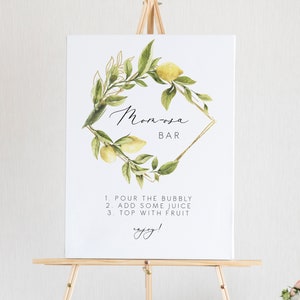 Lemon baby shower momosa bar sign yellow lemon mimosa bar, Baby Shower sign, Printable citrus momosa bar sign, Instant Download 122