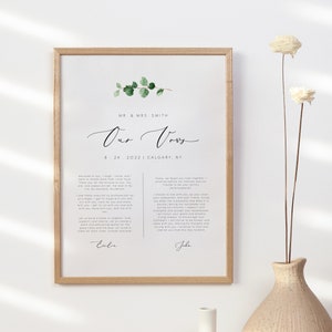 Green Eucalyptus Wedding Vows Sign Template First Wedding Anniversary gift Sign Printable Wedding vows paper first anniversary Sign 127