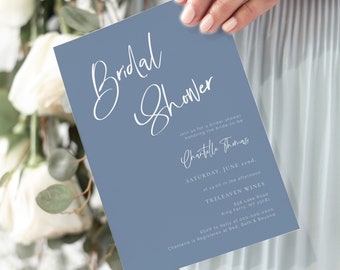 Faded Denim Bridal Shower Invitation, Modern Blue Bridal Shower invite Printable Shower invite Boho bridal shower Dusty Blue calligraphy BL1