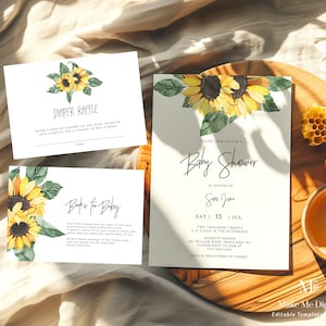 Rustic Sunflower Baby Shower Invitation set, country floral Baby Shower invite printable, editable yellow sunflower baby shower evite SUNNY