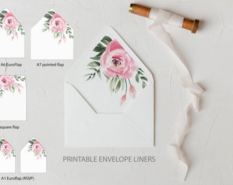 Pink Peony Liner Template DIY Floral Envelope Liner Peony Wedding Envelope Liner Printable Wedding Envelope 124