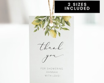 Lemon Bridal Shower Thank You Tag, Yellow Citrus Favor Tag,  Printable tag, yellow Thank You gift Tag, Editable Thank You Tag, Gift Tags 122