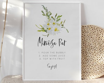 White Daisy Mimosa bar sign, floral mimosa bar, Bridal Shower sign, Printable Daisy mimosa bar sign, Instant Download 121