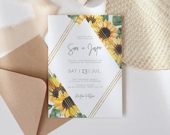 Rustic Sunflower Wedding Invite, elegant wedding invitation printable, editable wedding invite, Country wedding invitation, yellow SUNNY