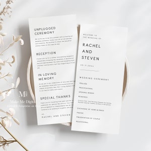 Minimalist foldable wedding program template | Editable Wedding ceremony program | printable wedding menu program |  fold wedding card 115