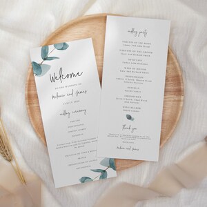 Eucalyptus Wedding Ceremony Program Template | Printable Wedding Program | Wedding Ceremony Template card | Instant Download 113