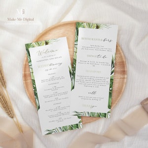 Elegant Tropical Wedding Welcome Letter Template, Green Tropical Welcome Timeline Printable, Welcome Bag Letter gold Wedding Itinerary 117