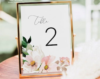 Pink hydrangea Table Number Template Printable blush Wedding Table Number Sign Template floral Table Numbers Editable instant Download 116