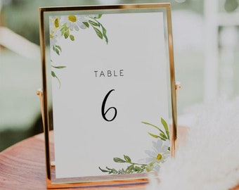 White Daisy Table Number Template, Printable floral Table Number Sign, Template White Daisy Wedding Table Numbers, Instant Download 121