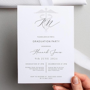 Elegant RN Graduation Party Invite, Calligraphy Nurse Graduation invitation Instant Download, Modern BSN graduation invite Editable 110