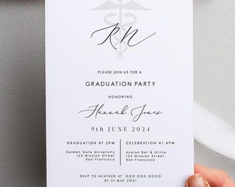 Elegant RN Graduation Party Invite, Calligraphy Nurse Graduation invitation Instant Download, Modern BSN graduation invite Editable 110
